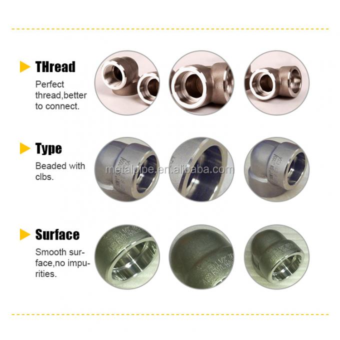 Tubo de encaixe 45 graus SW/TH 3000LB ASTM A182 F316L ASME B16.11 Aço inoxidável 3/4 Filamento 1